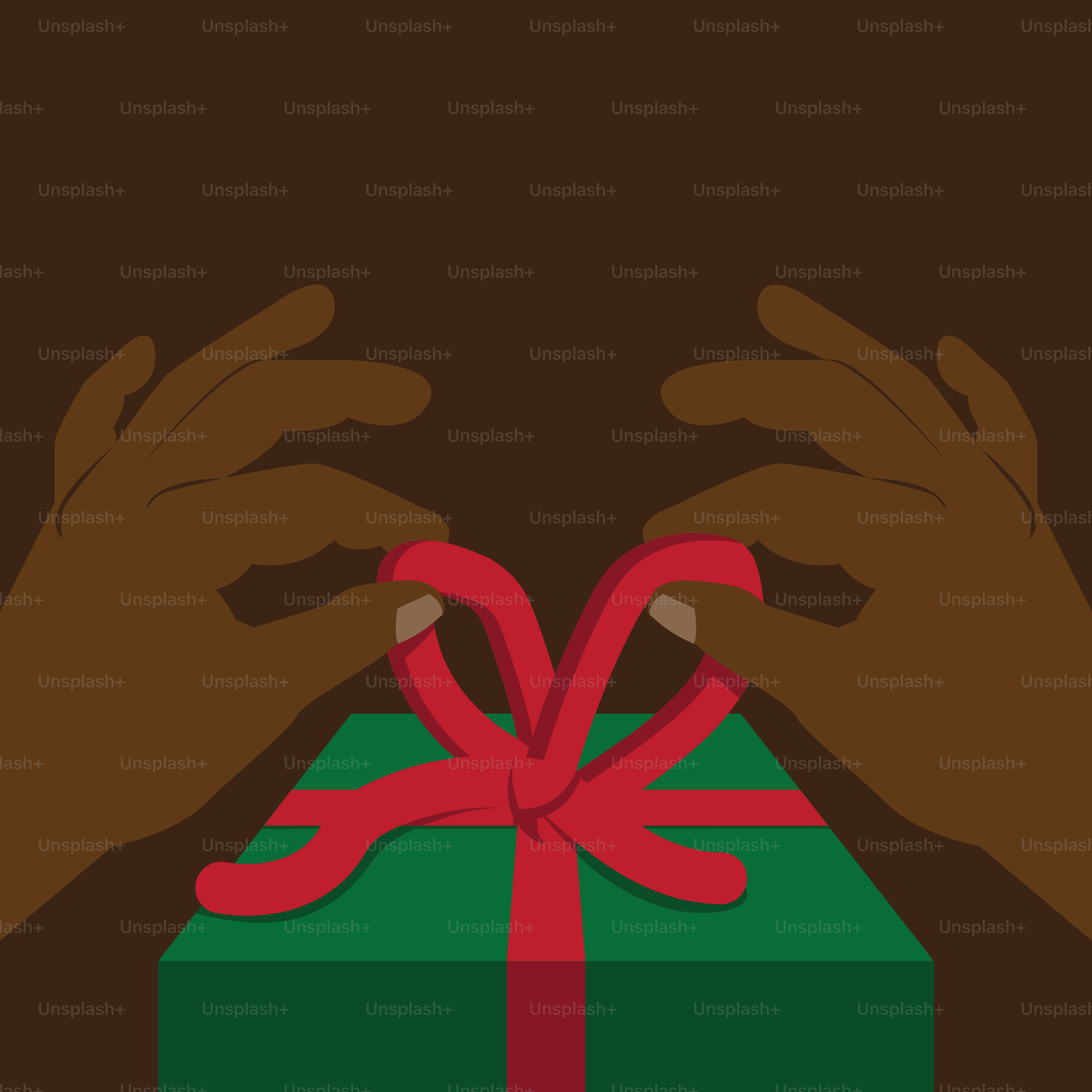 Two hands holding a green gift box with a red ribbon