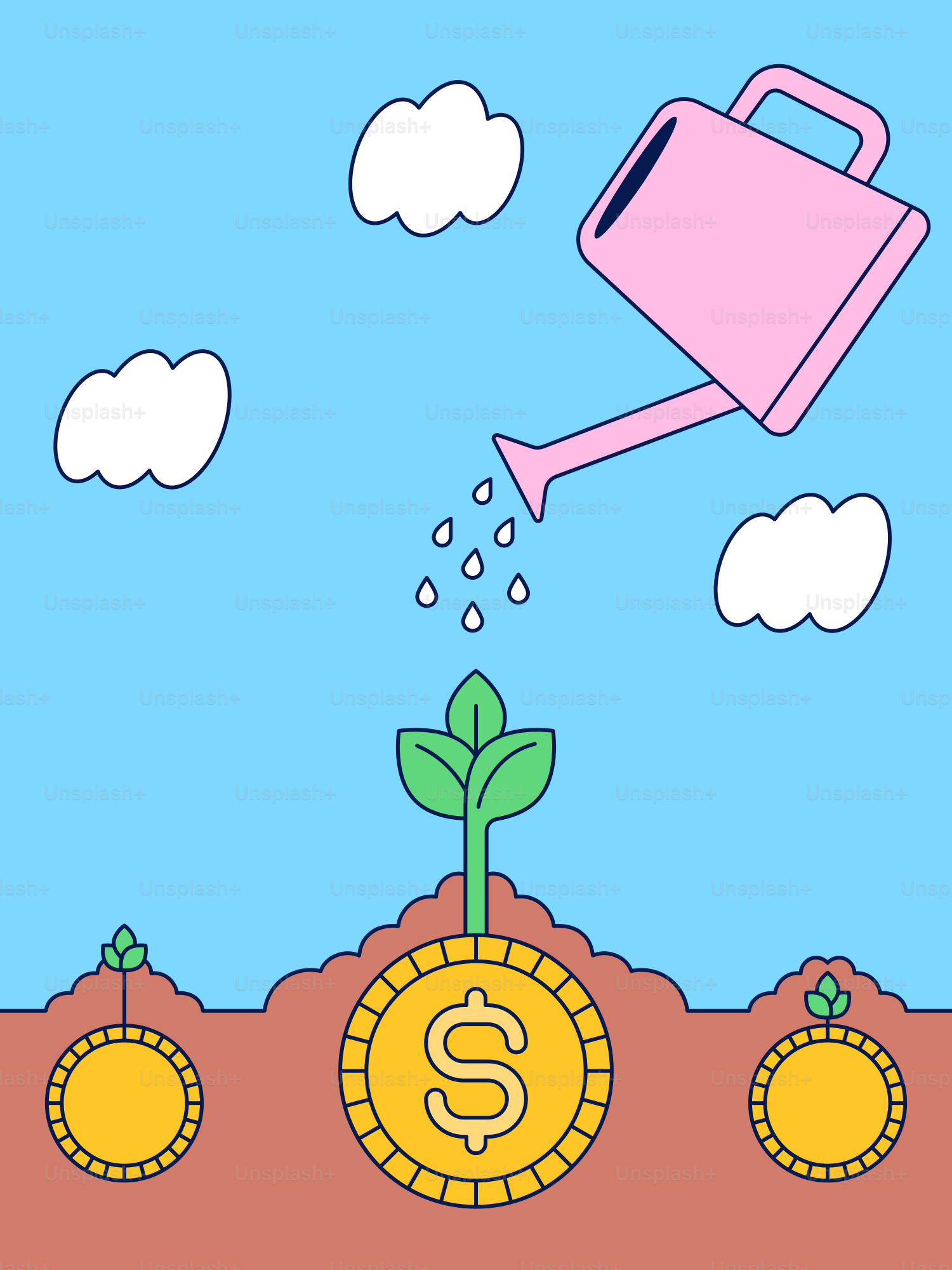 A watering can is pouring water on a plant