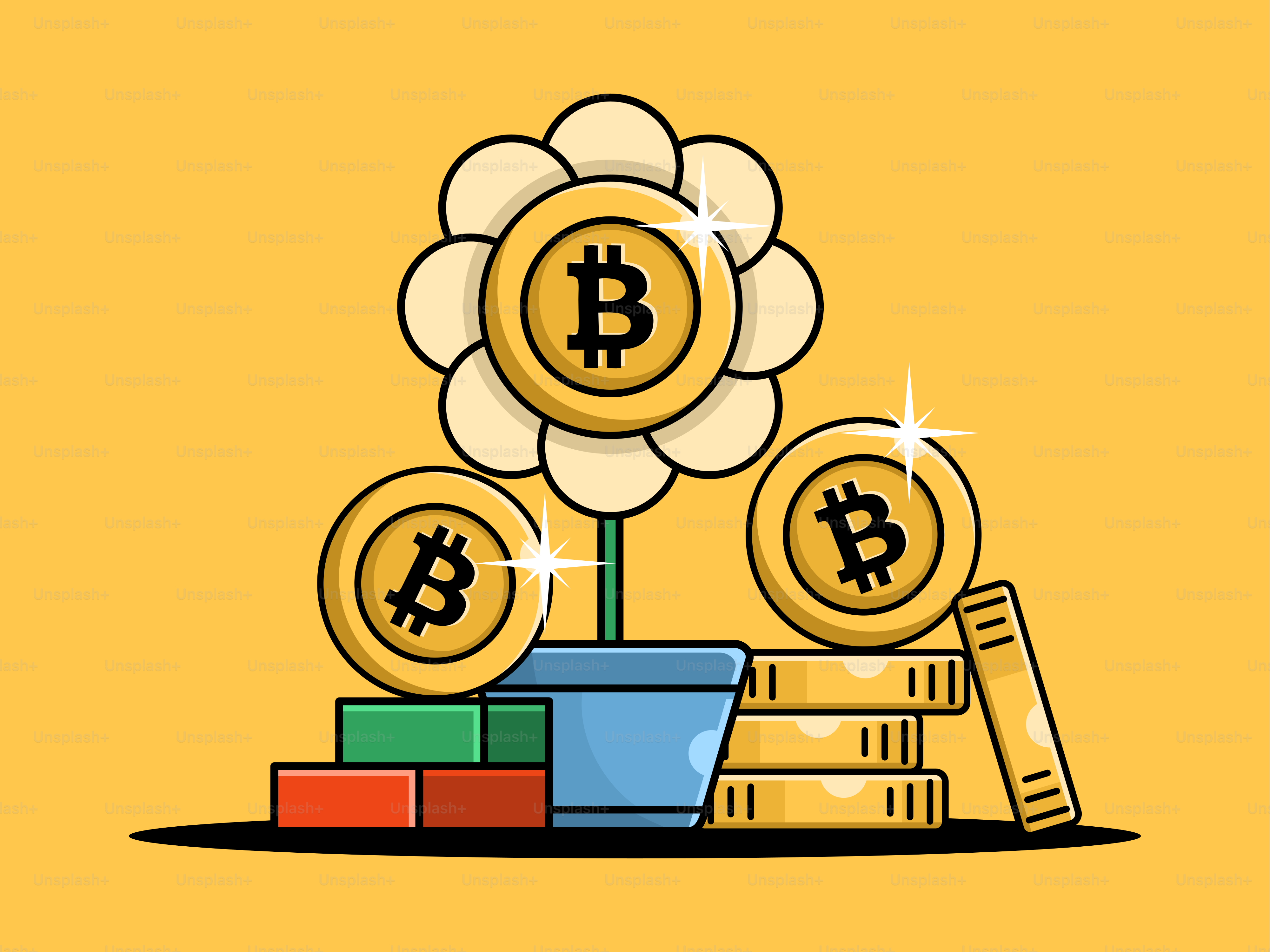 本の山の上に積まれたコインの山