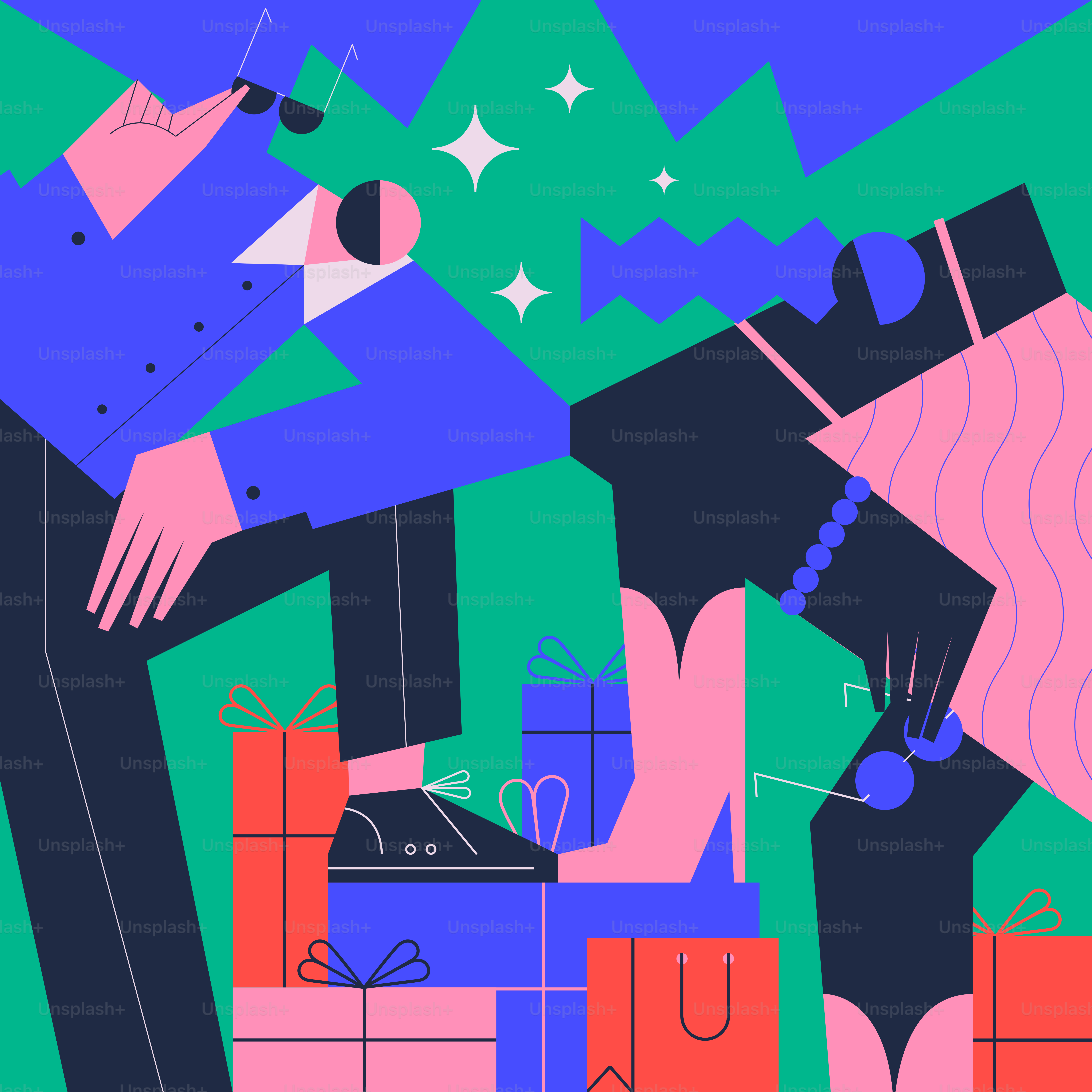 Un homme en costume est entouré de cadeaux