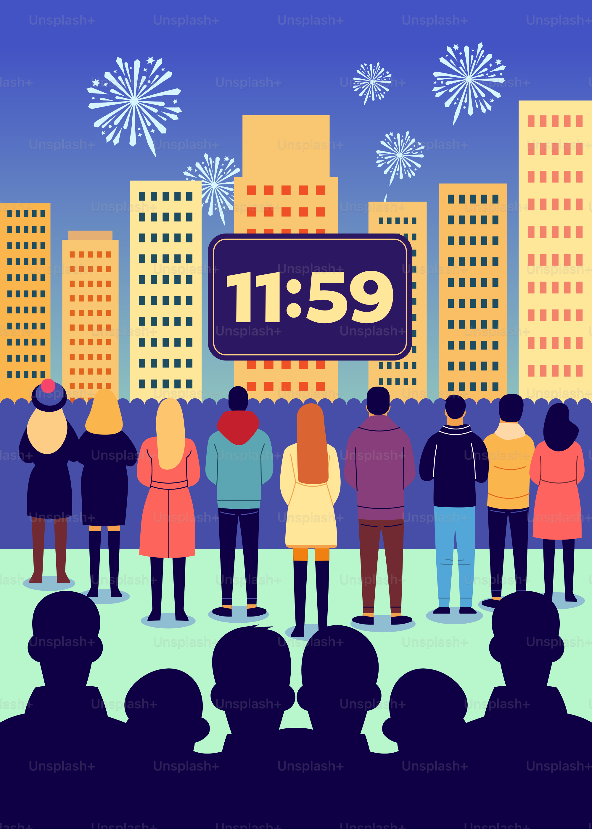 Una multitud de personas de pie frente al skyline de una ciudad