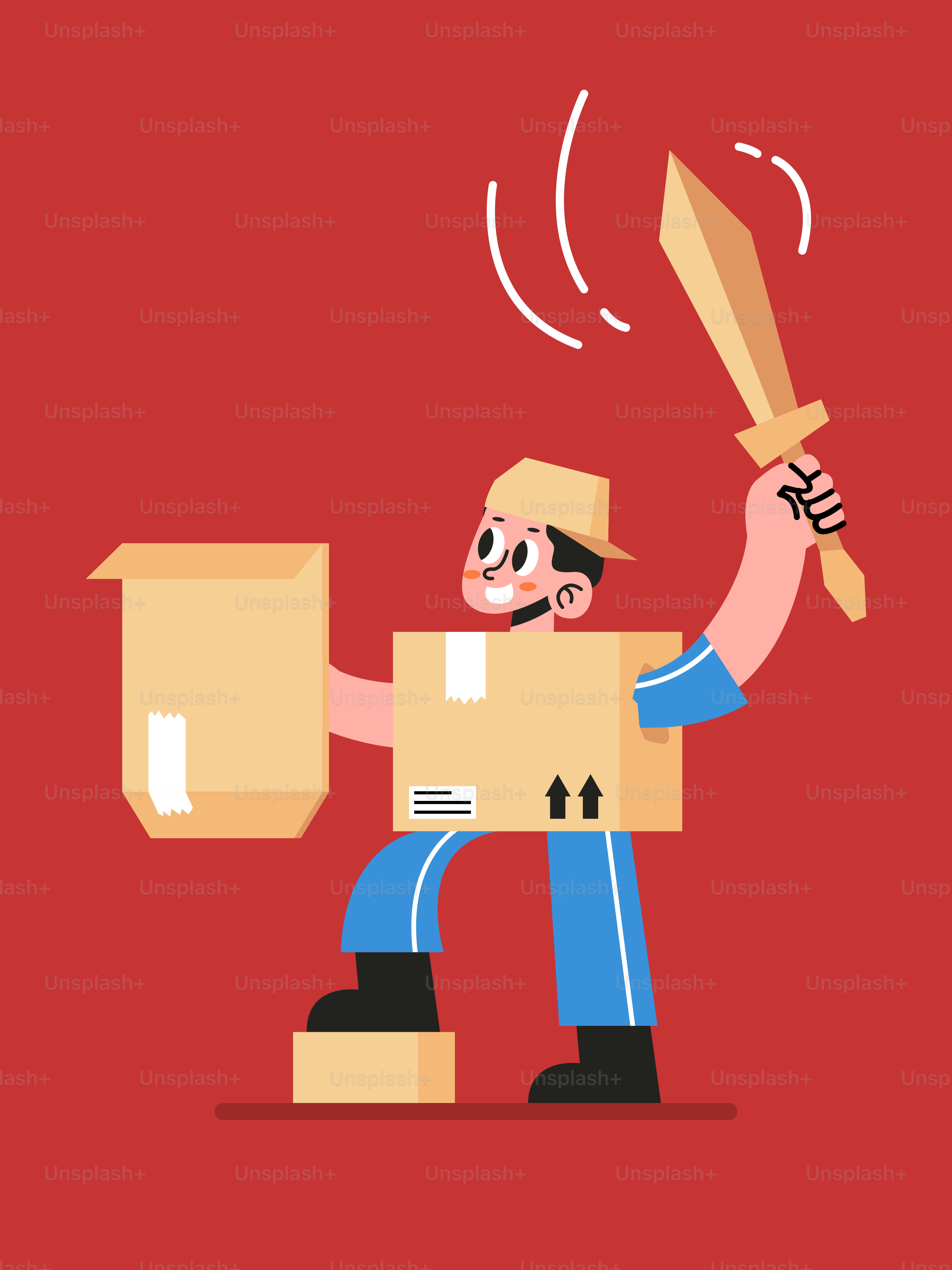 A man holding a knife and a cardboard box