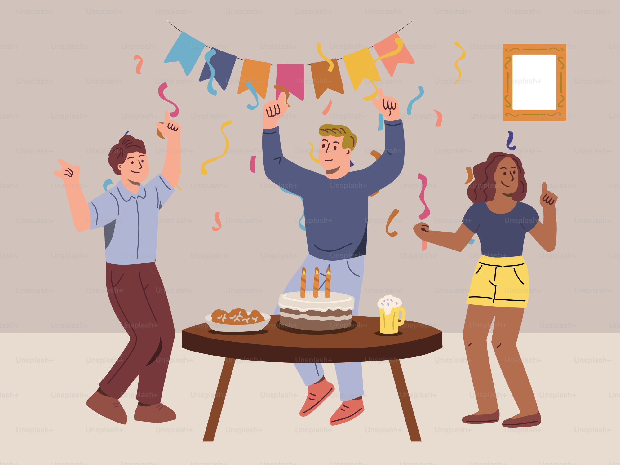 A group of people standing around a table with a cake