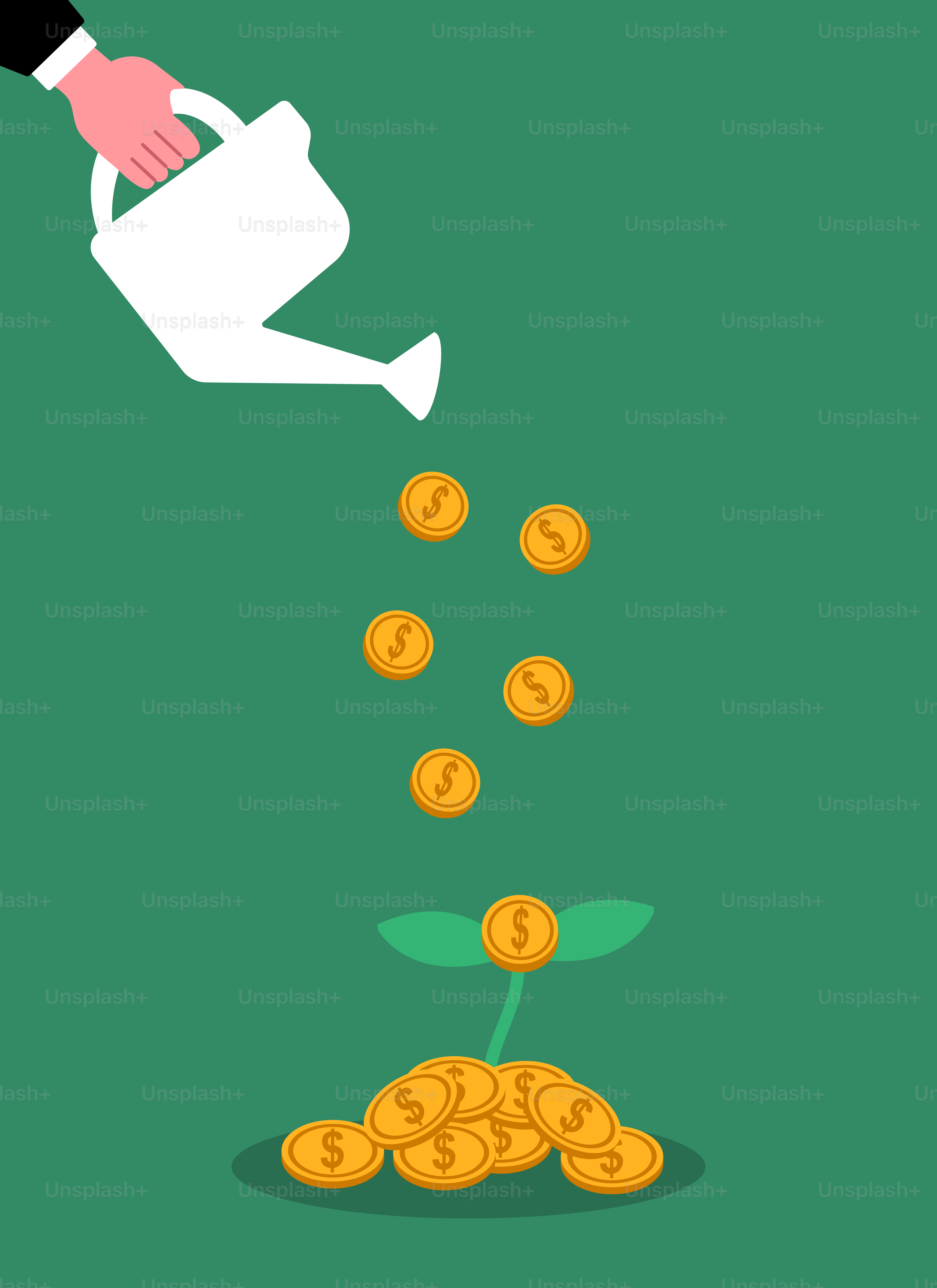 Ein Mann, der Geld mit einer Gießkanne gießt
