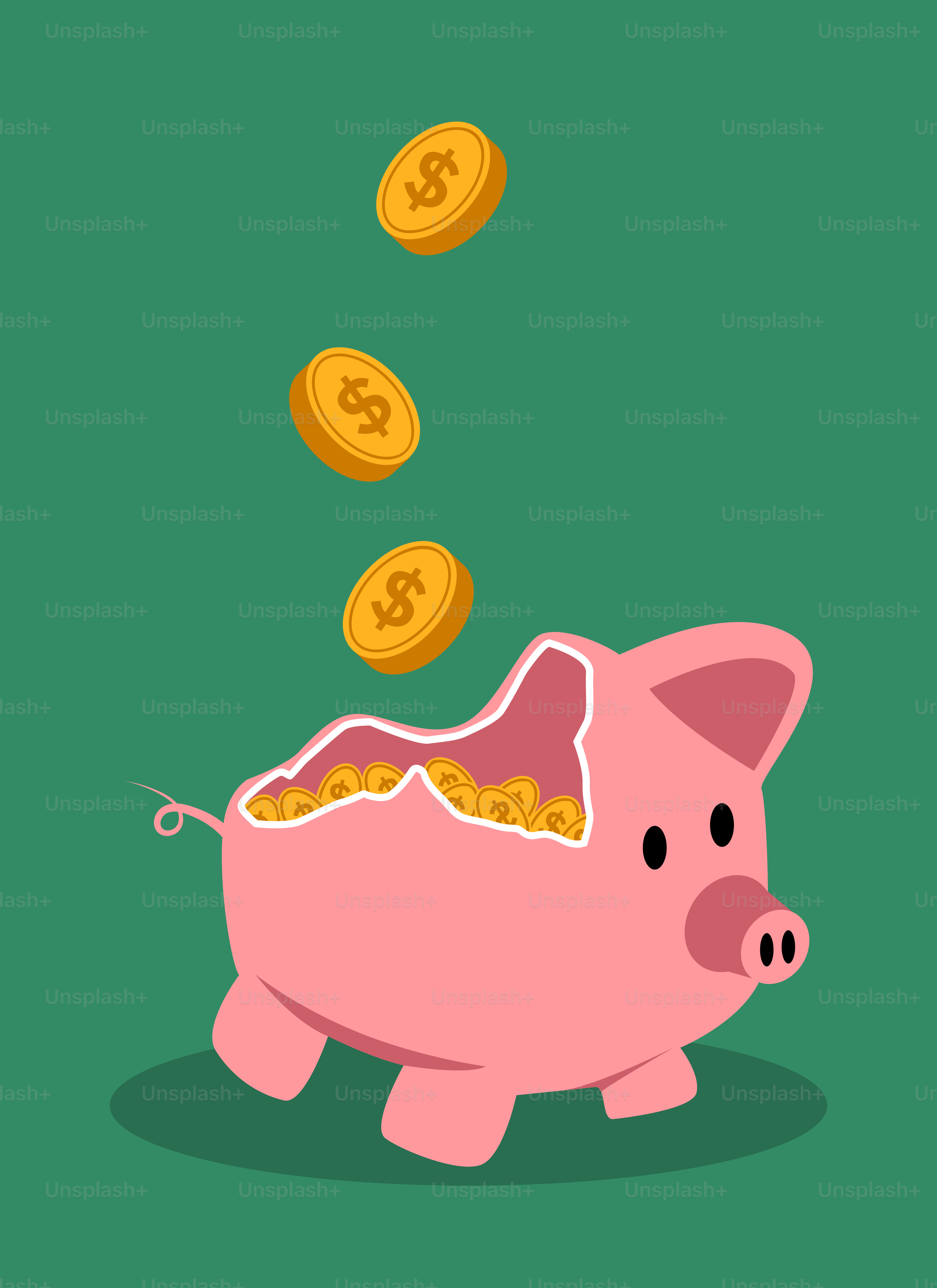 A piggy bank with money coming out of it