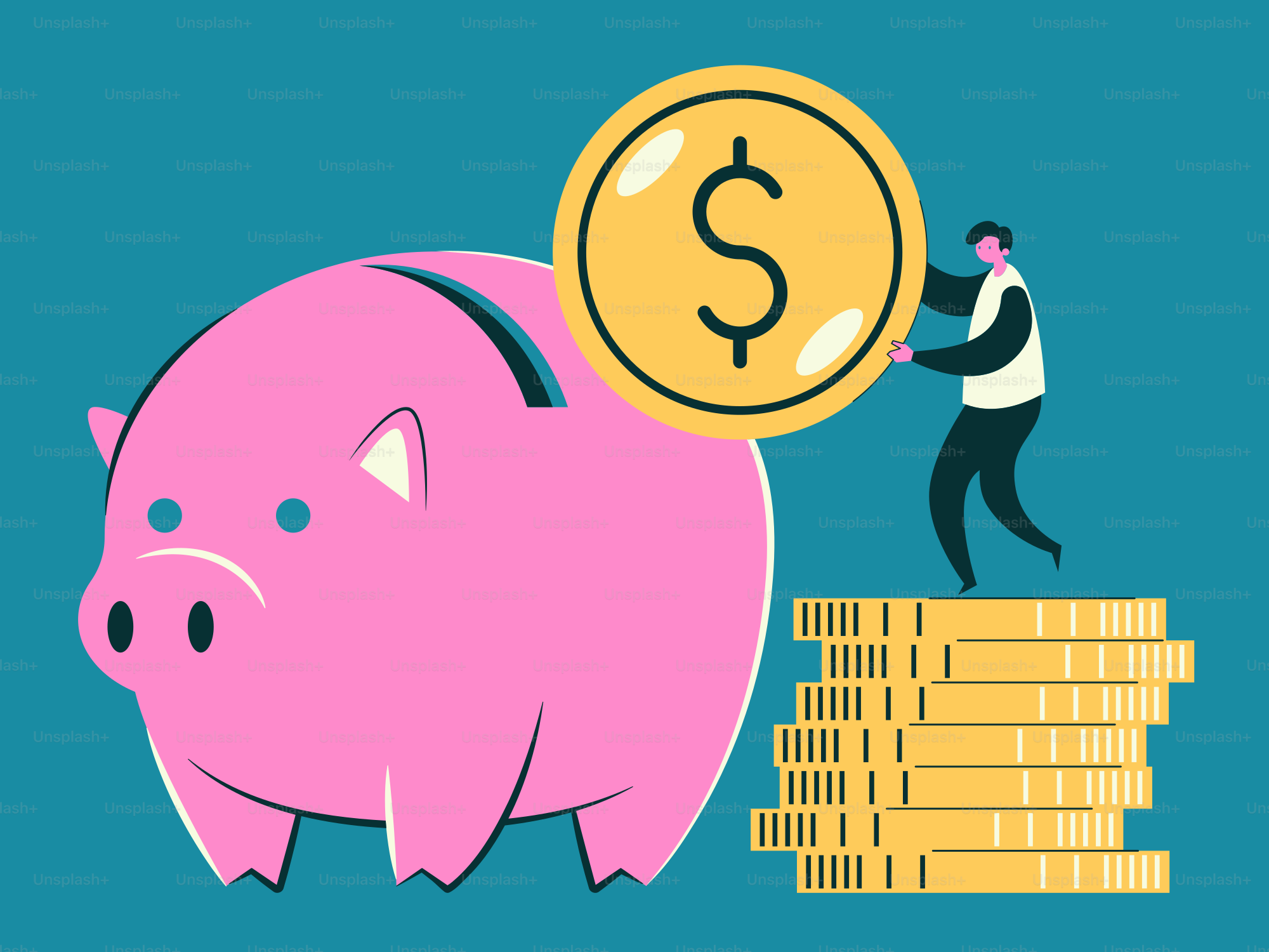 A piggy bank with a man standing on top of it