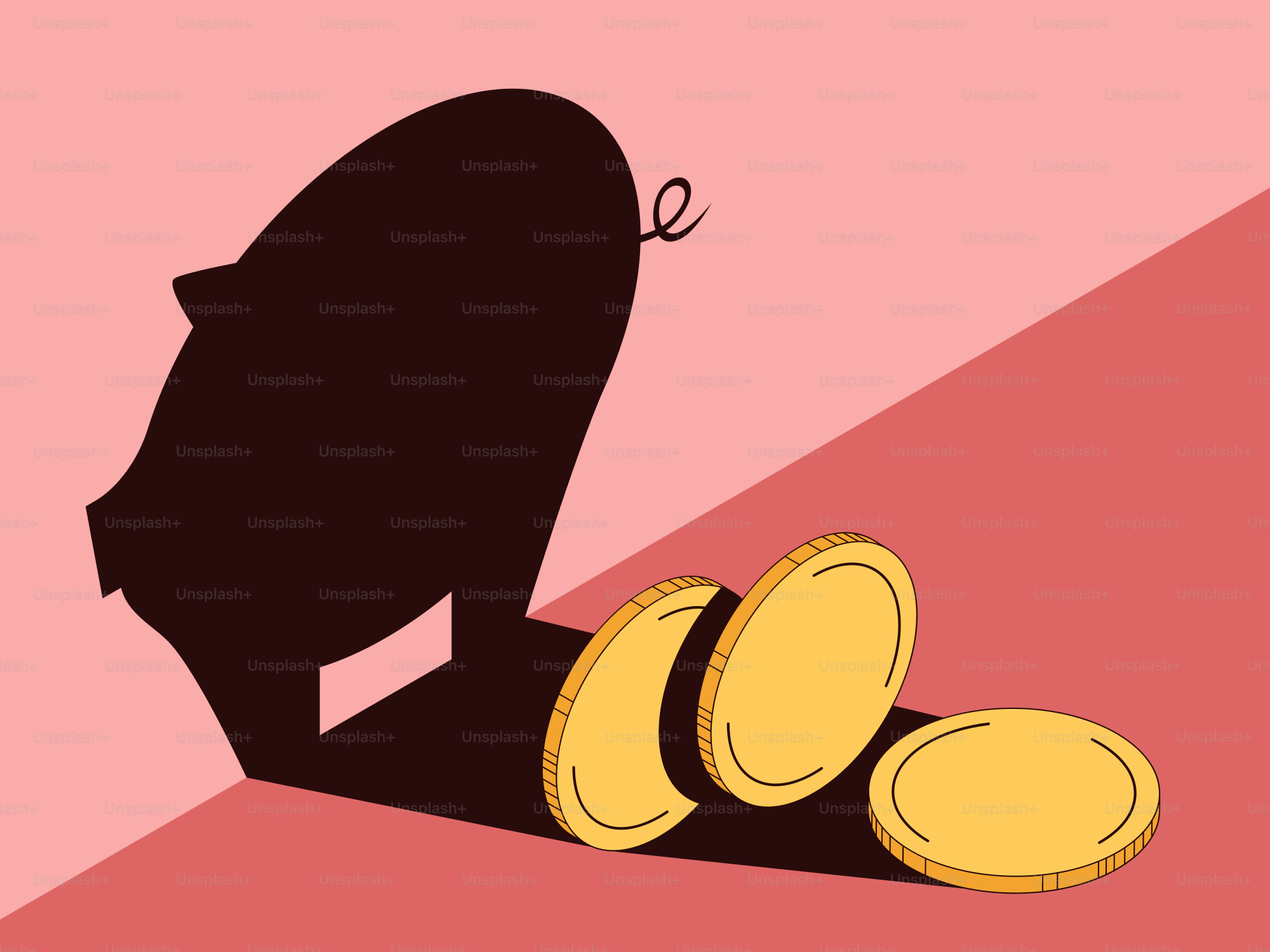 A shadow of a person with a hat and a pile of gold coins