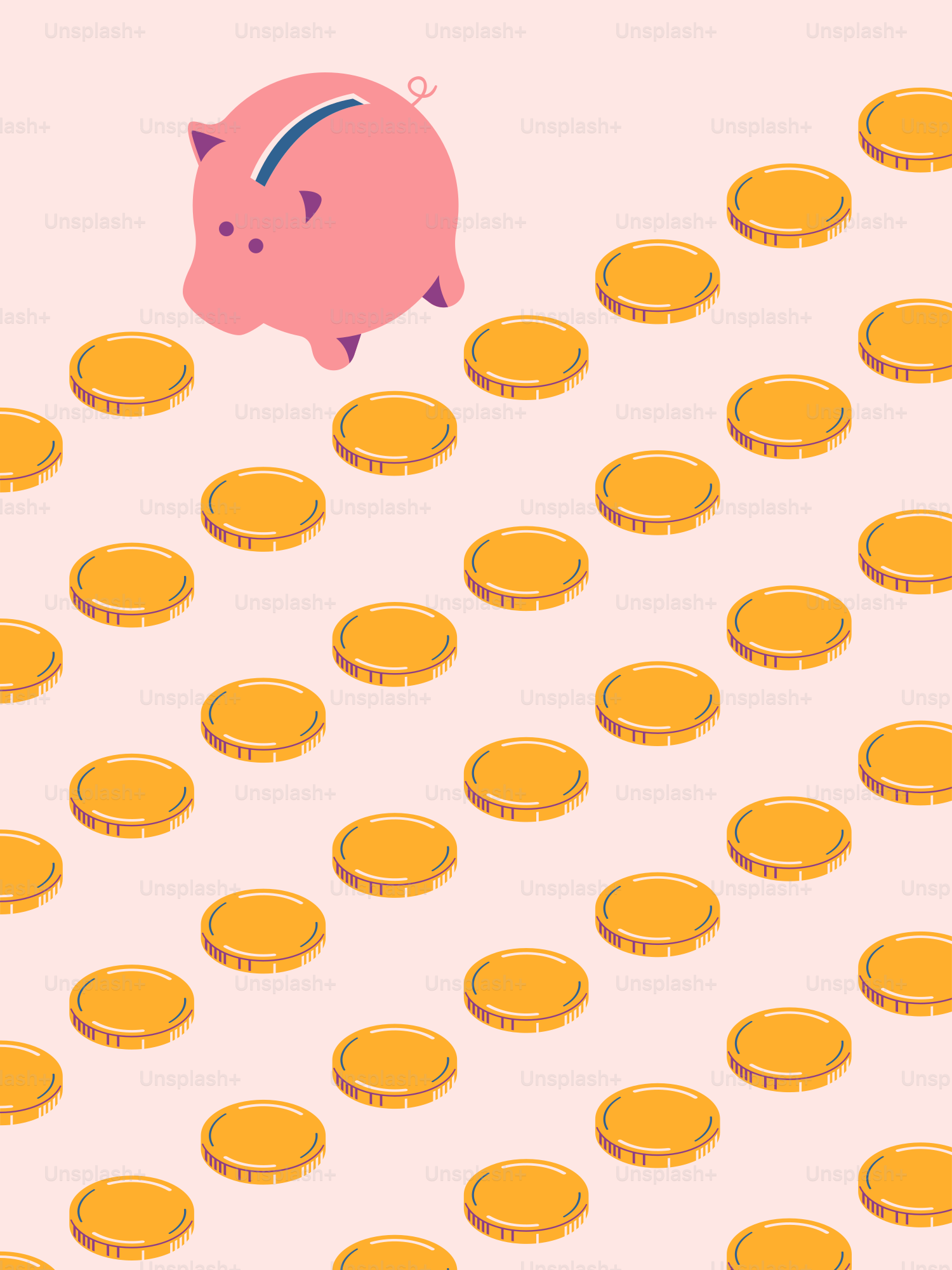 Une tirelire rose posée sur une pile de pièces d’or