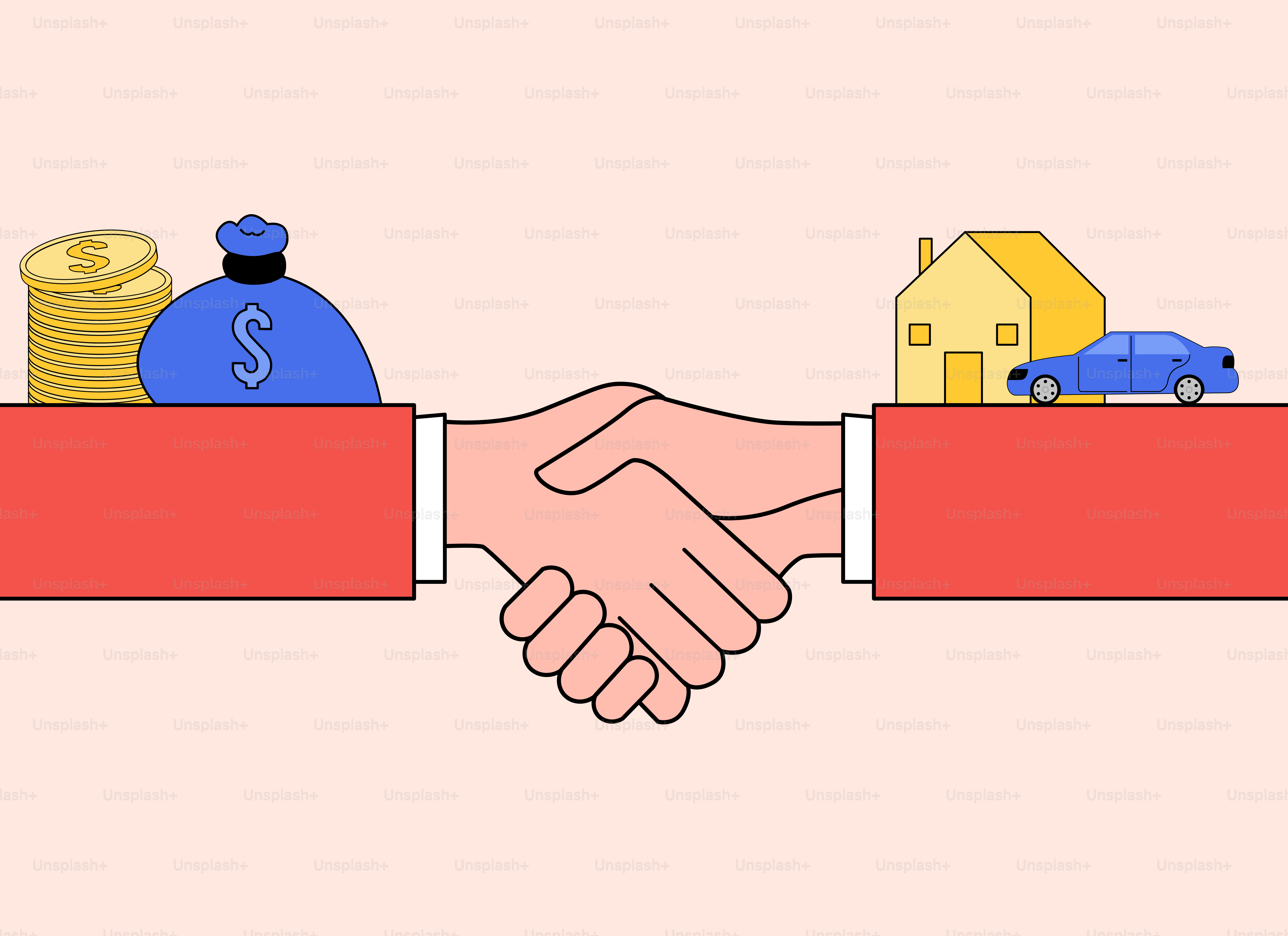 Dos personas dándose la mano sobre una caja roja
