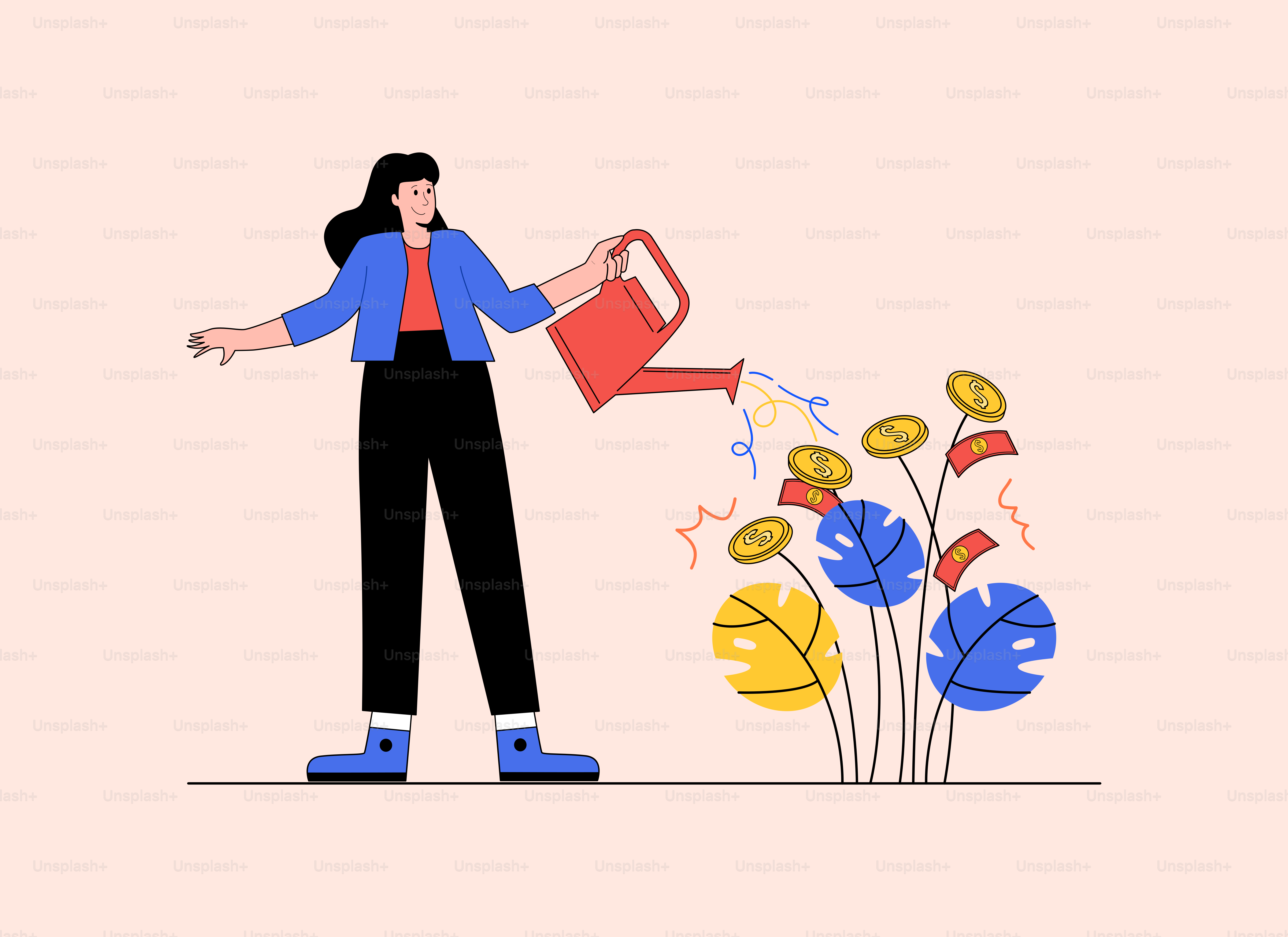 Una donna che annaffia i fiori con un annaffiatoio