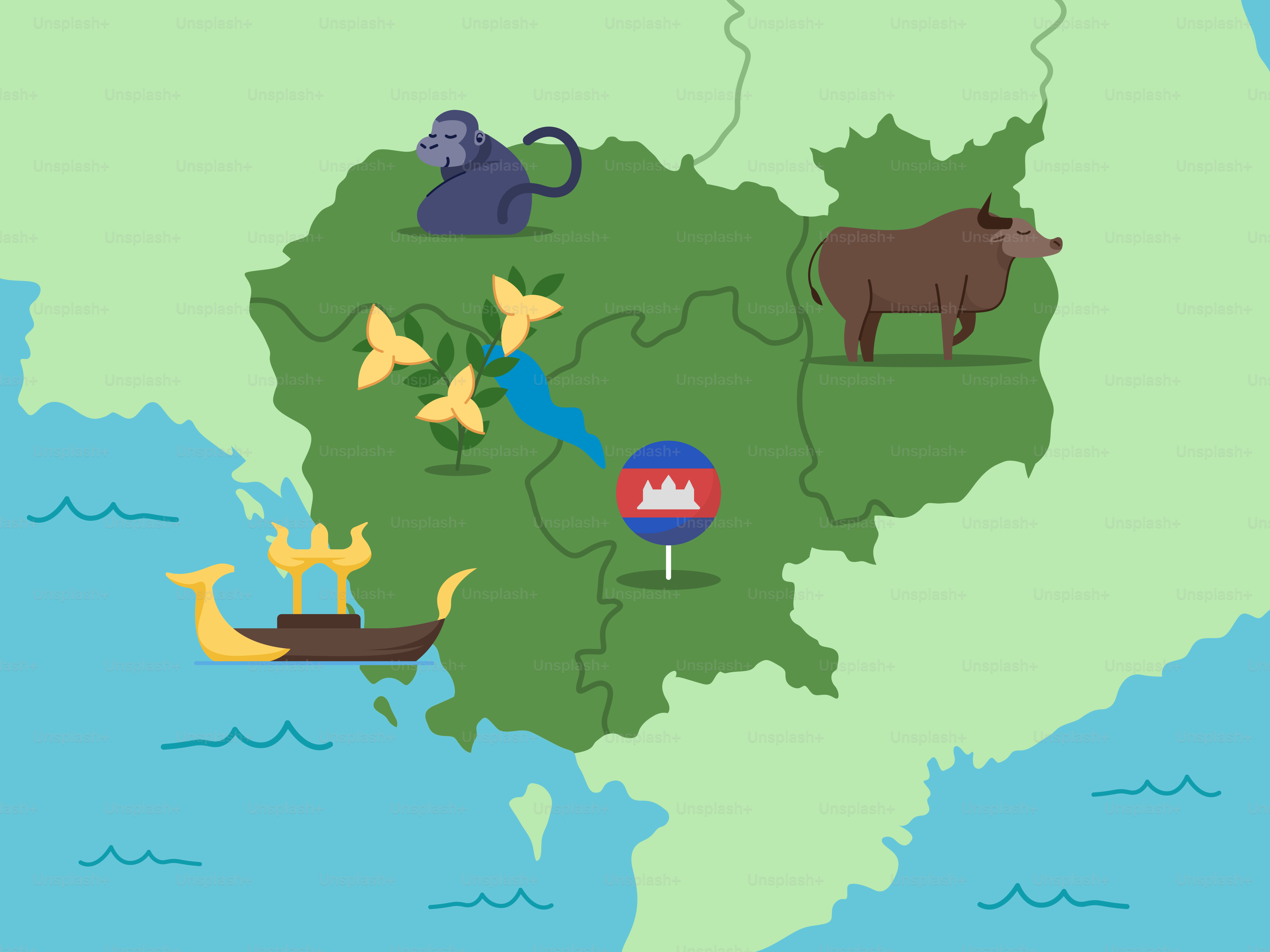 A map of the country with animals on it