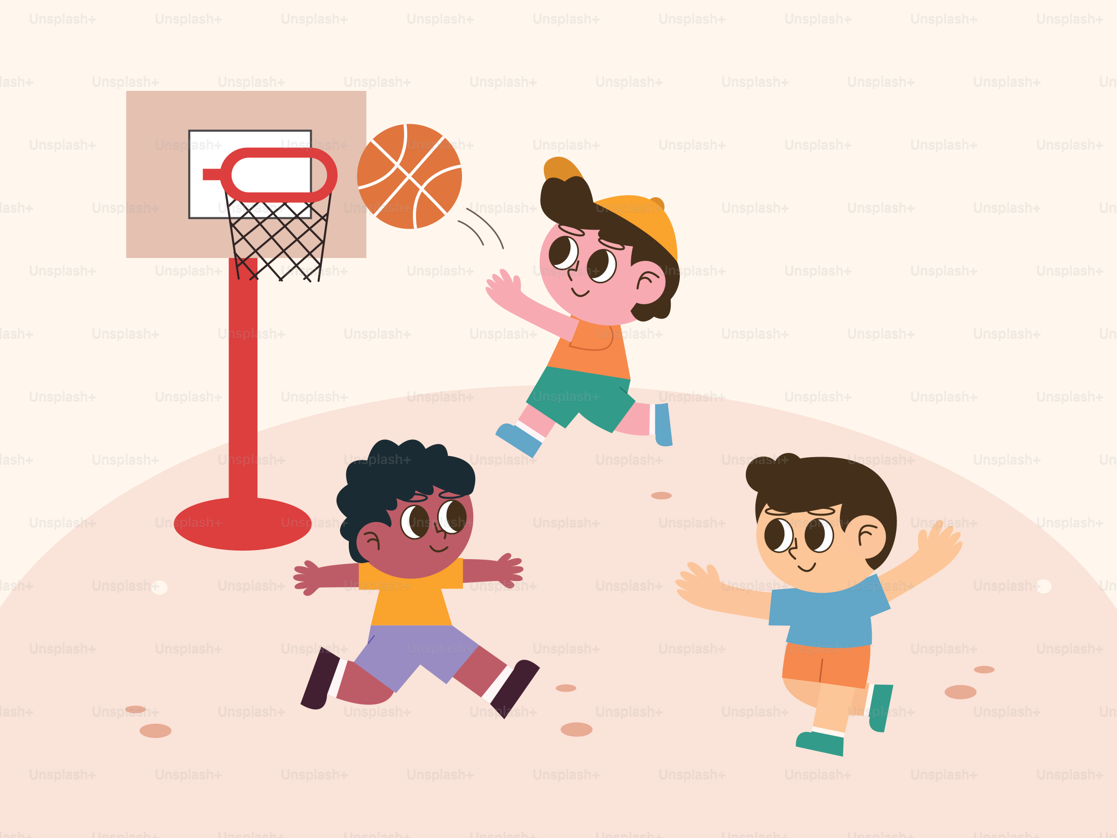 A group of kids playing with a basketball