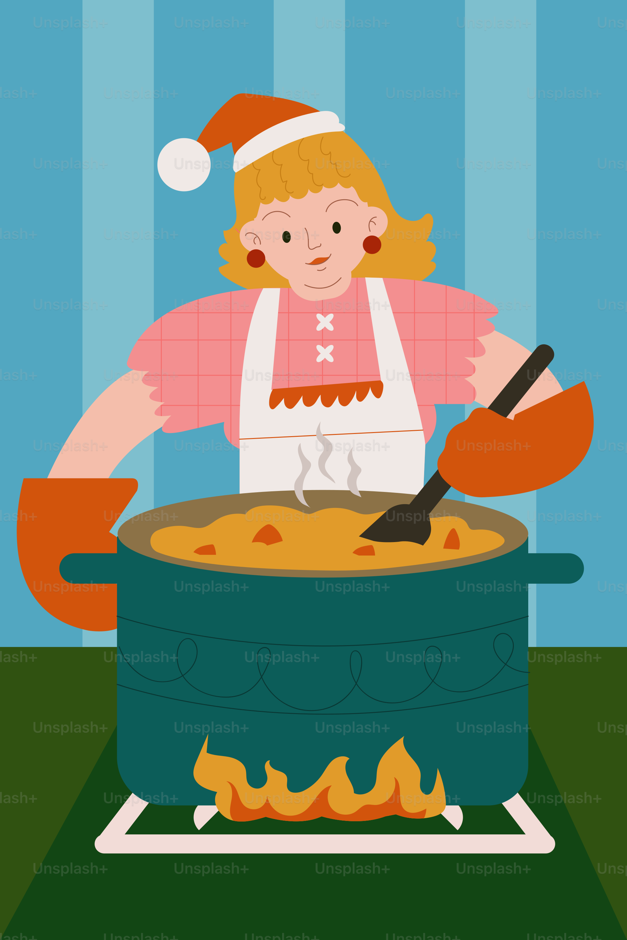 A woman cooking food in a pot on the stove