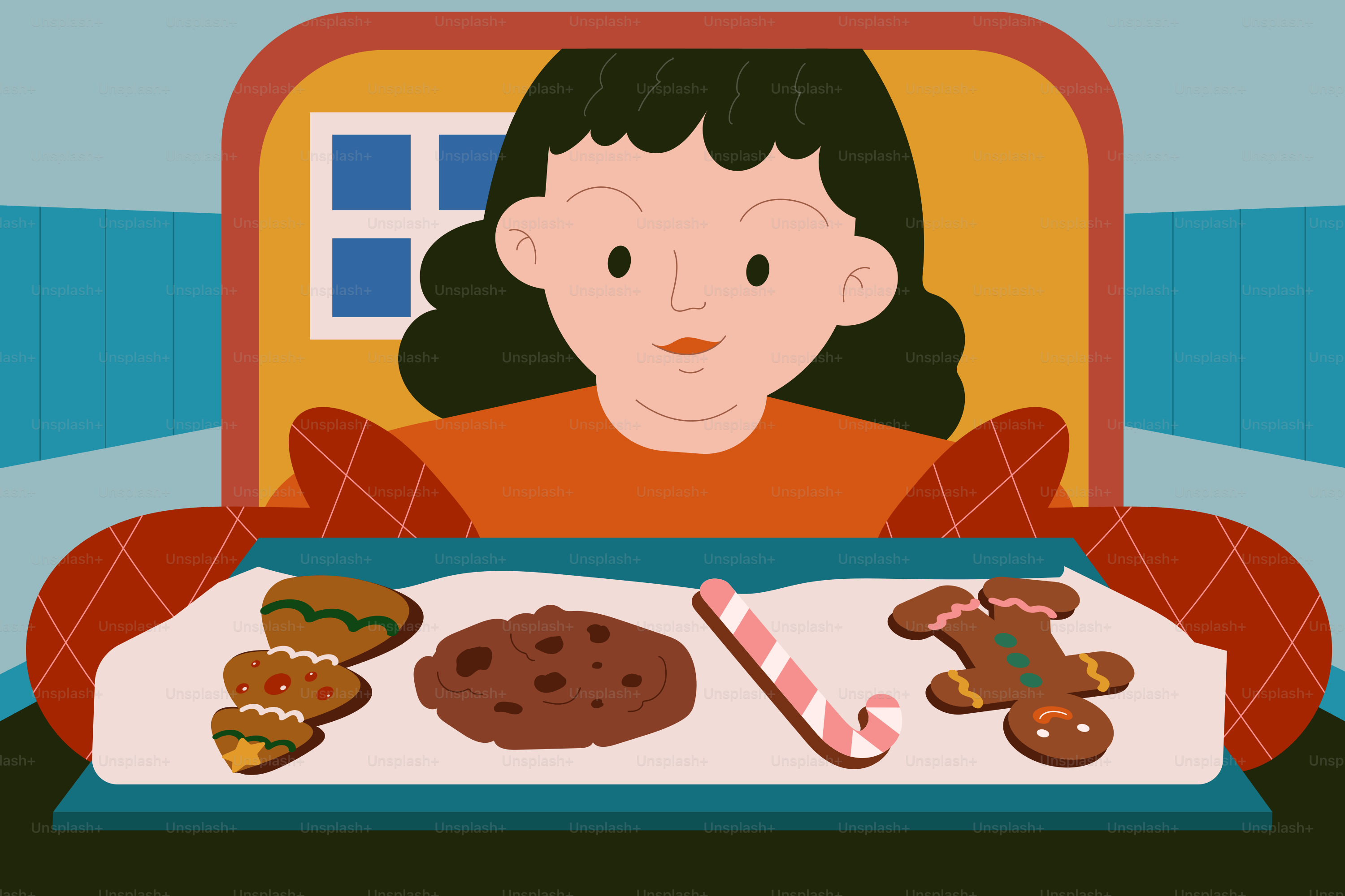 A woman sitting in front of a box of cookies