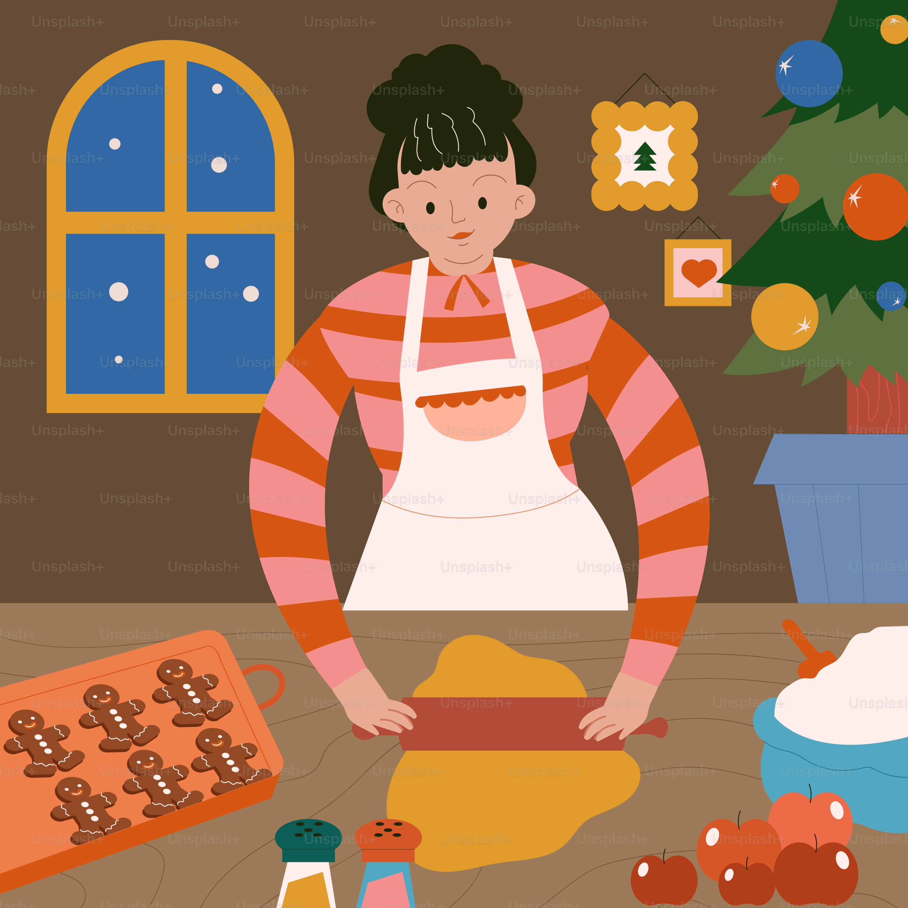 A woman standing in front of a christmas tree