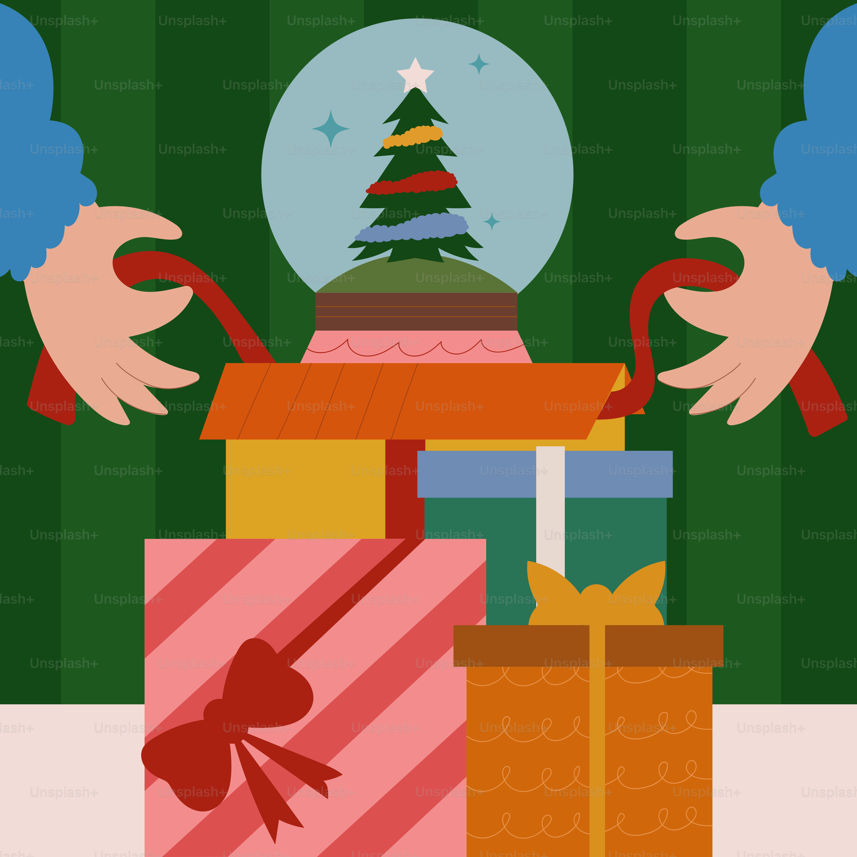 A person holding a stack of presents with a christmas tree on top