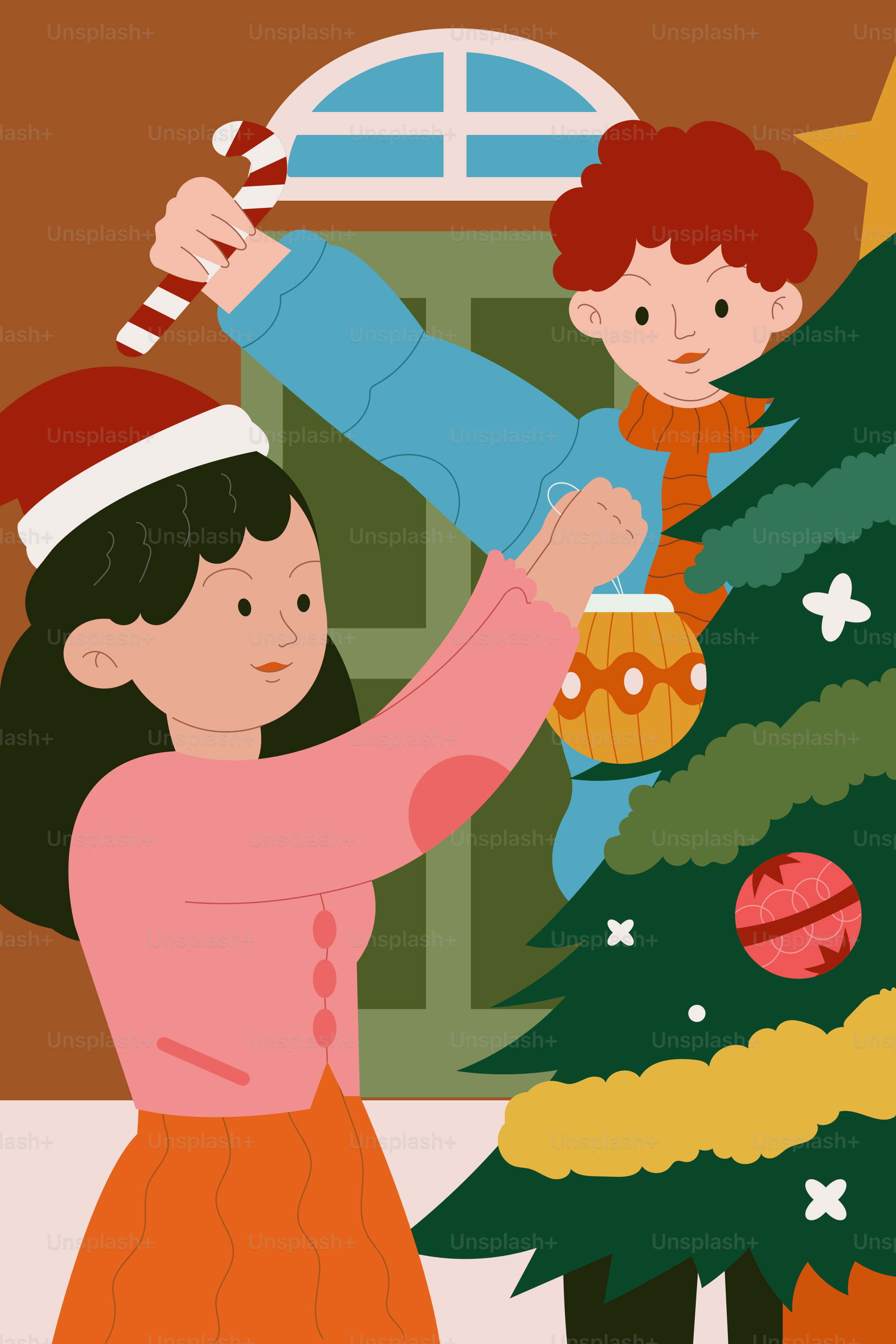 A man and a woman decorating a christmas tree