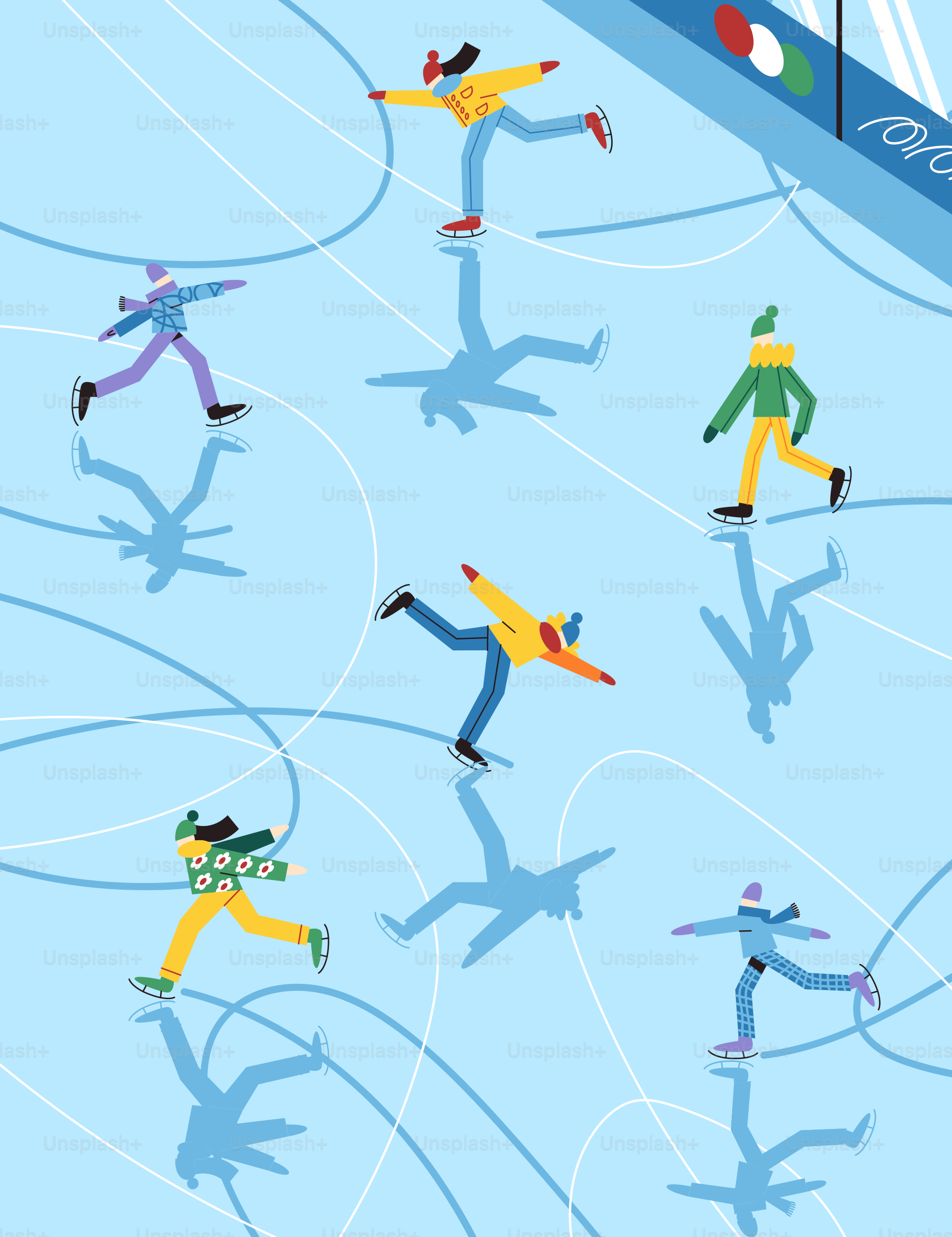 A group of people skating on an ice rink