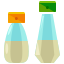 A set of three bottles with different colors