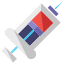 A white object with a red and blue stripe on it