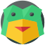 Burung hijau dan kuning dengan hidung merah