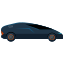 A black car with orange wheels on a white background