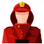 A man in a red jacket with a gold crown on his head