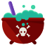 A skull and crossbones in a red bowl