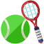 Una racchetta da tennis e una pallina su sfondo bianco