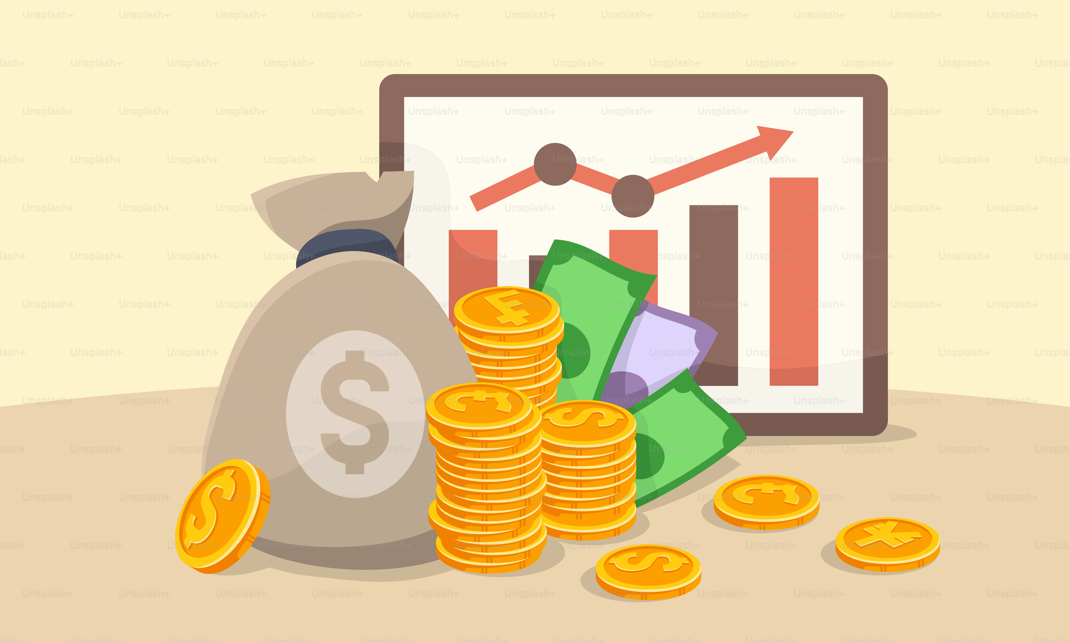 Una borsa di denaro accanto a una pila di monete