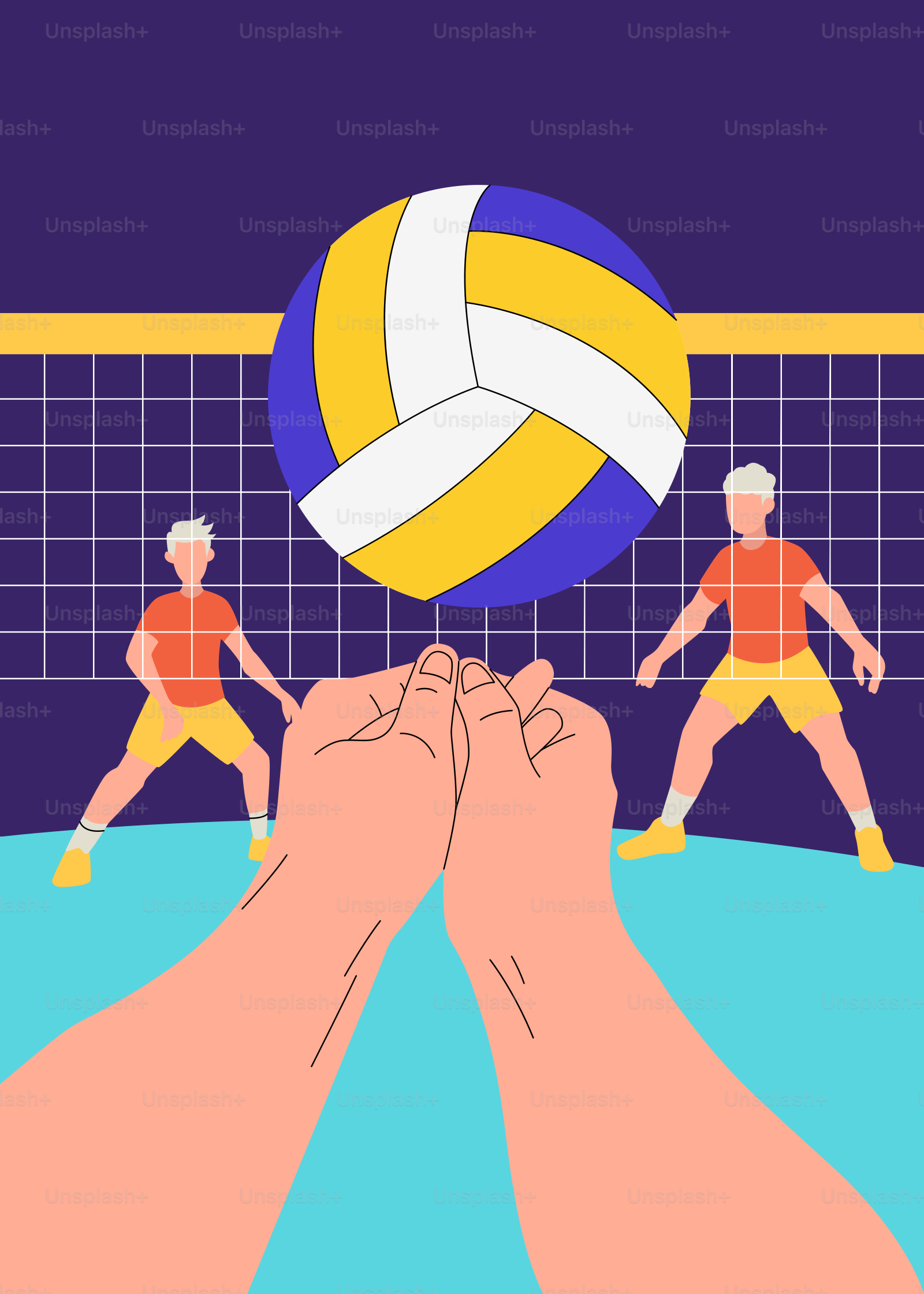 Una pelota de voleibol es golpear una pelota de voleibol sobre una red