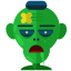 Ein grüner Zombie mit einer gelben Blume auf dem Kopf