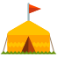 A tent with a flag on top of it