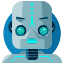 Un robot aux yeux lumineux et au fond bleu