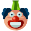 Cara de payaso con un sombrero verde encima