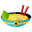 A bowl of soup with chopsticks and a green leaf