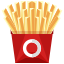 A red container filled with french fries on top of a white background