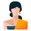 A woman with a yellow top and purple earrings