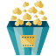 A popcorn bucket filled with popcorn kernels