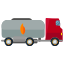 A red truck with a trailer attached to it