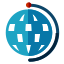 A blue and white globe with a red ball on top of it