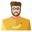 Um homem com óculos e uma banana no peito