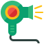 A green blow dryer with a yellow light coming out of it