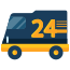 A delivery truck with the number 24 on it