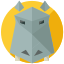 A gray horse head with a yellow circle in the background