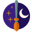 A purple and blue circle with a sword and a crescent
