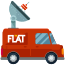 A flat top truck with a satellite dish on top of it