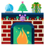 A fireplace with a christmas tree on top of it