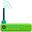 A green radio with a wifi antenna