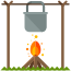 A picture of a fire with a bucket on top of it